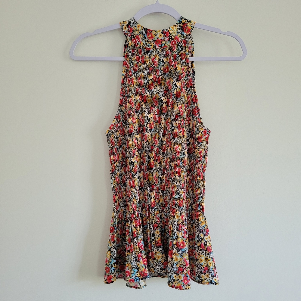 NWT Pleione Floral Cottagecore Halter Neck Flowy Sleeveles Blouse S